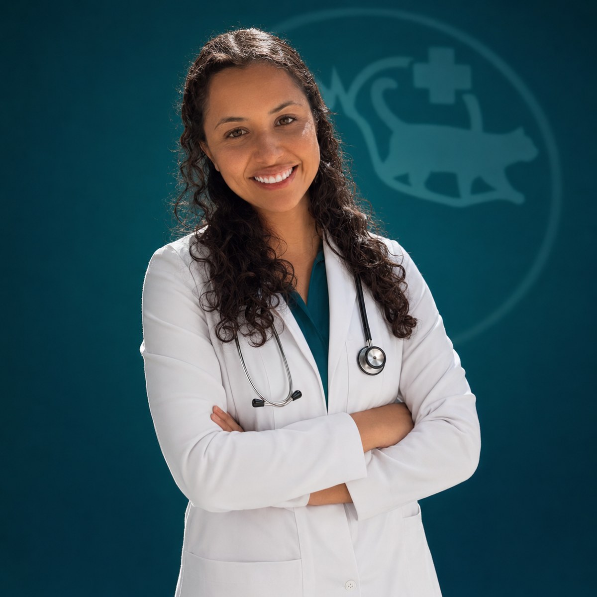 Dra. Stephanie, médica-veterinária da Life Pet, de jaleco branco